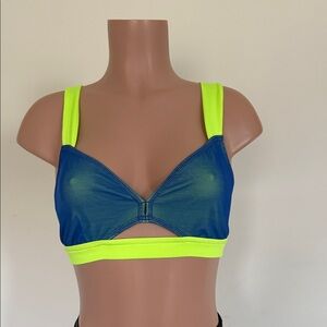 Vibrant Blue and Neon Green Sports Bra yarishna